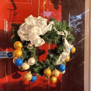 Blue & Gold Heart Shaped Ornament Wreath